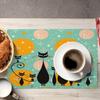 4PC Set of Medieval Black Cat Placemats Vintage Naughty Cat Abstract Geometric Atomic Starburst Placemat