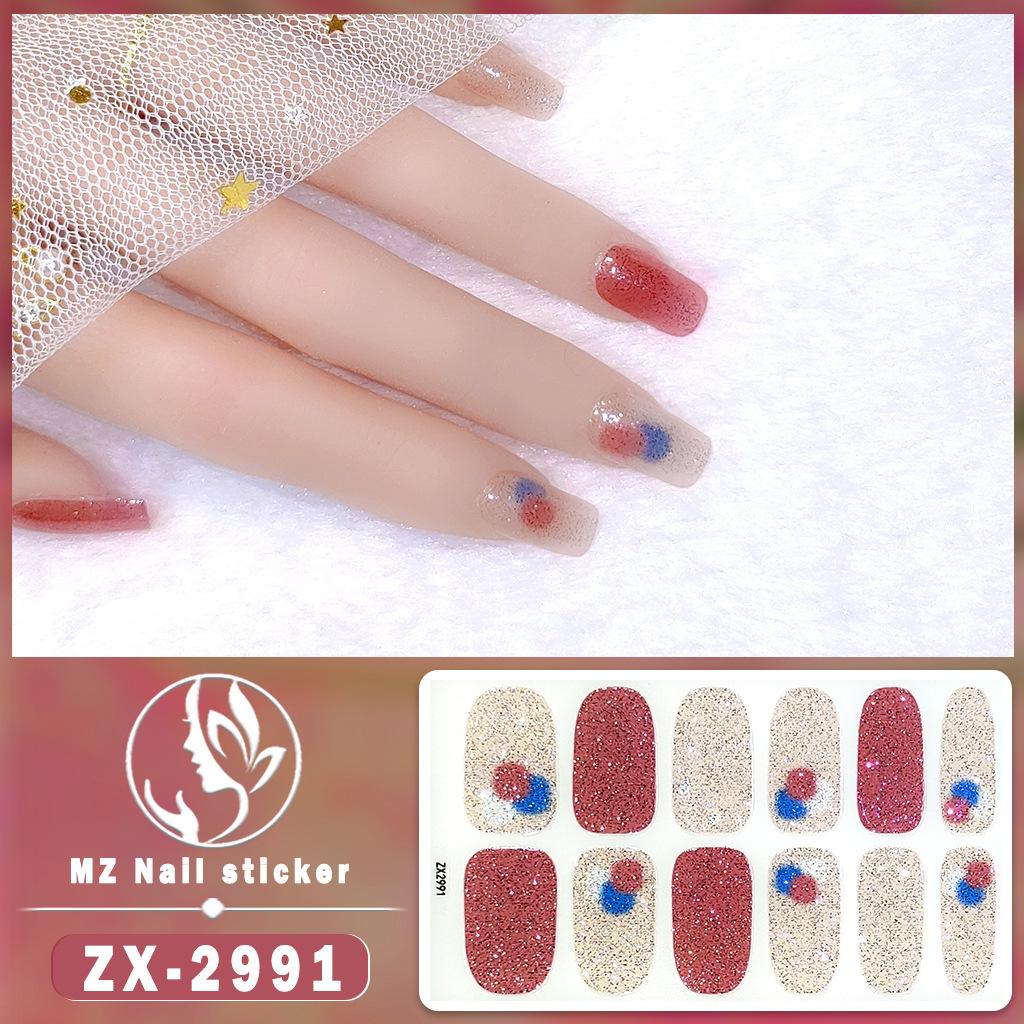 12-finger White No-Bake Nail Decal Fully Coated with Waterproof Long-lasting Nail Patch Simple Wind Nail Polish Adhesive