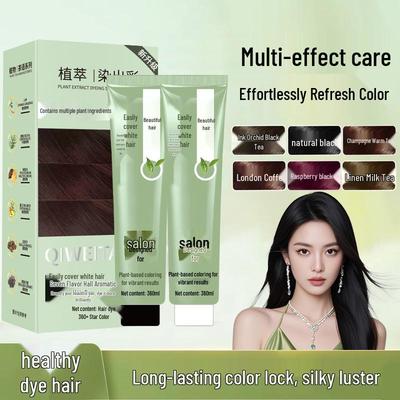 Qingsi Plant-Based Hair Dye Cream: Non-Damaging, Gray-Covering, Trendy Cool Brown Salon Color.