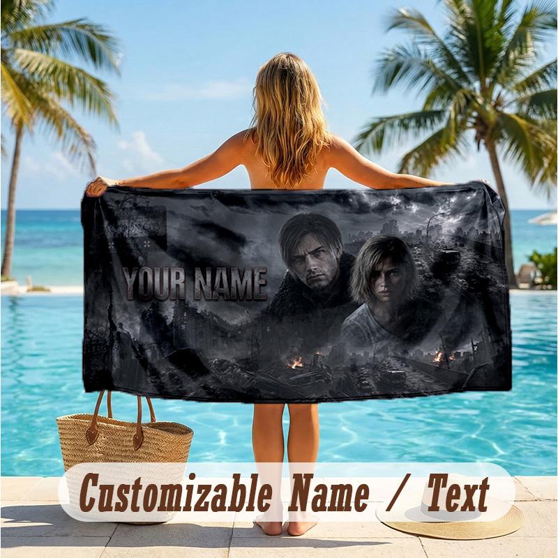 Custom Text Beach Towel, Soft Absorbent Swimming Multi-use TowelResident Evil