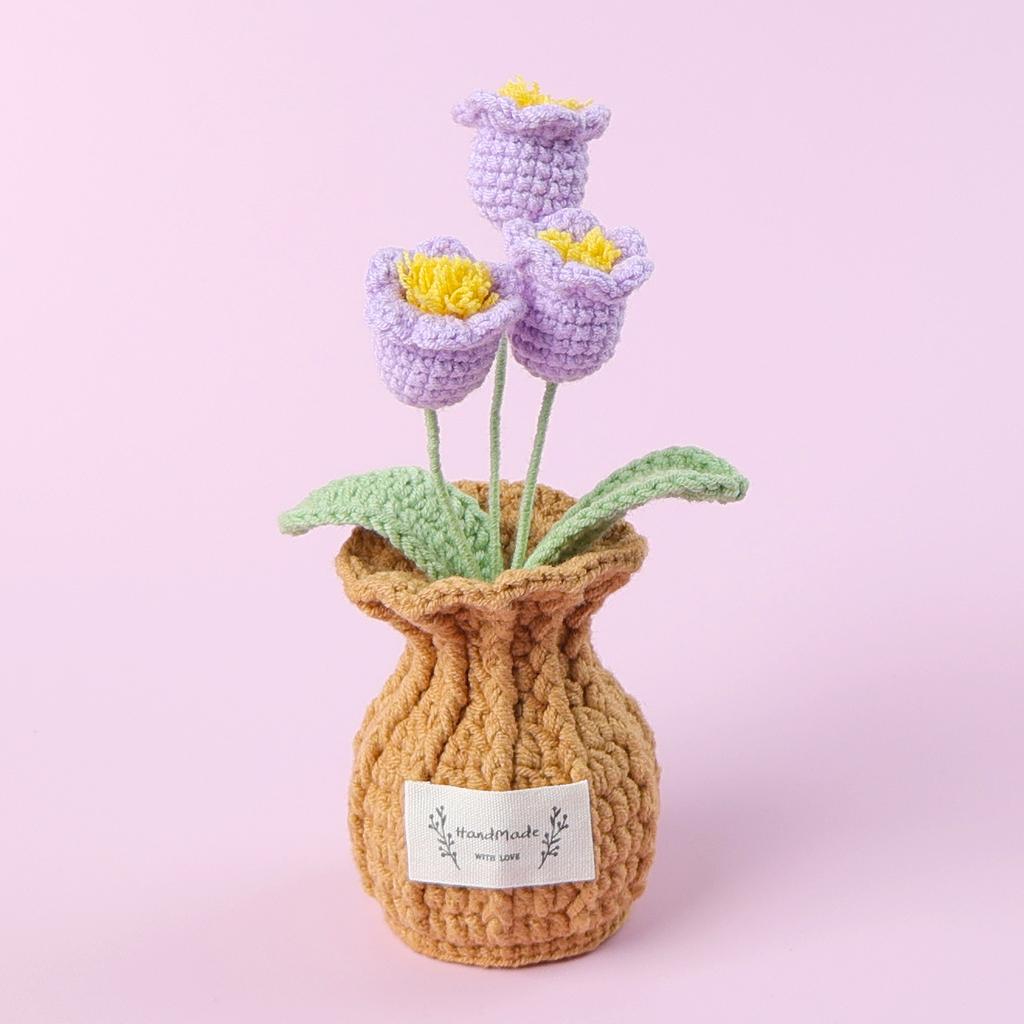 2025 Tulips Crochet Flowers with Kintted Potted Kinttted Sunflower Pot Desk Accessories Handwoven Plant Pot Home Decor Gift