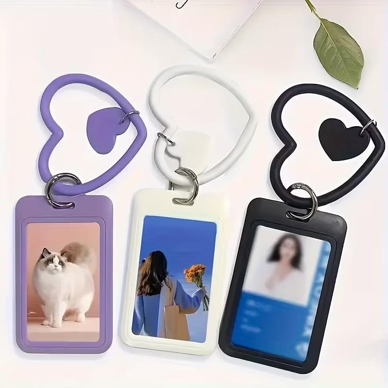Korean Style Aesthetic Credit Card Holder Case Cute Macaron Color Heart Keychain Badge Id Business Card Holdersfor Students