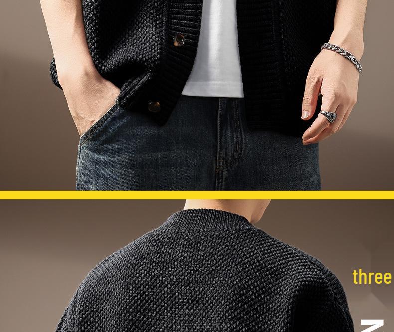 Men's High-End French Retro Cardigan Sweater: Winter Thick Knit Stand Collar Jacket