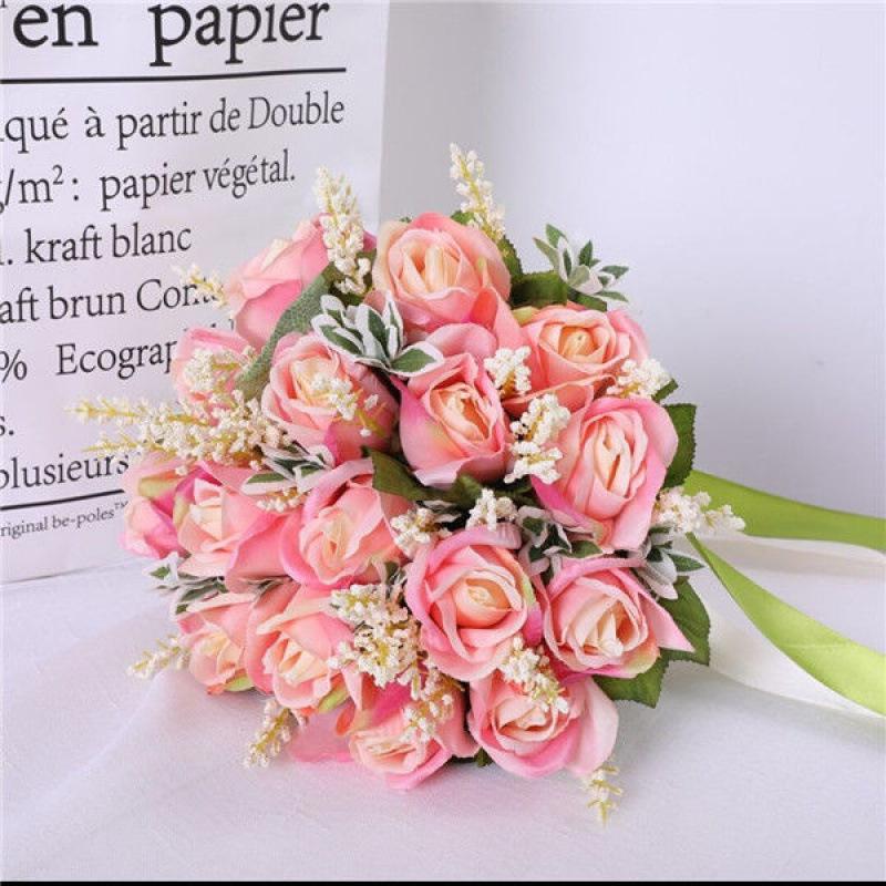 European Style Bridal Bouquet with Small Roses - Pink & White