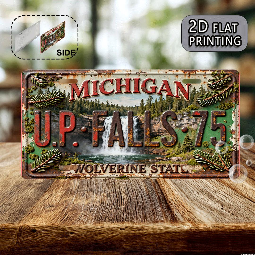 D Flat pc Vintage Michigan Upper Peninsula (UP) Falls Wall Sign Retro UP MI Themed Metal Plaque for home Cabin Office 15x30cm(5.9x7.8inch)
