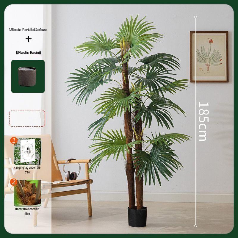 Indoor Artificial Fan-tailed Palm Tree: Large Green Potted Plant for Living Room Decoration