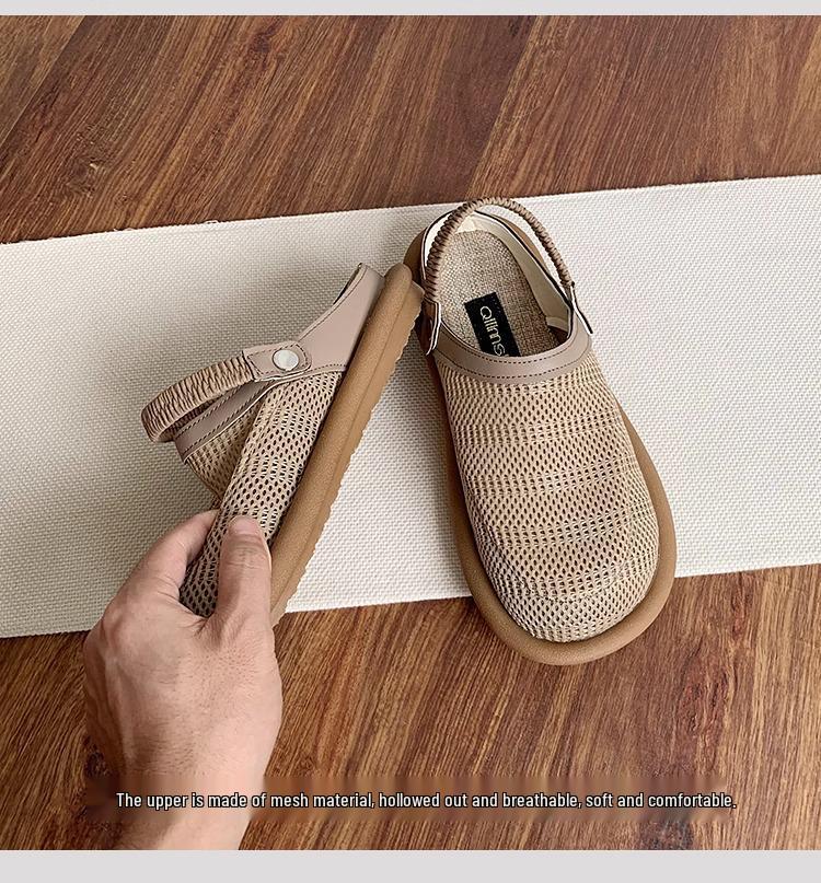 Women's Summer Closed-Toe Linen Sandals: Versatile Soft Sole Slip-On Mesh Half Slippers for Outdoors.