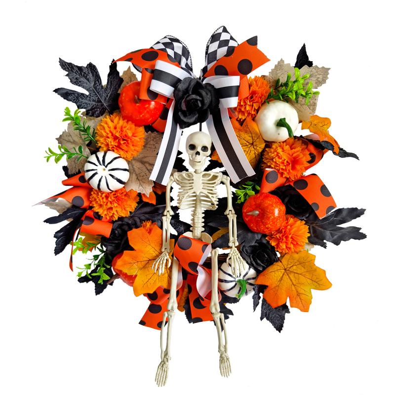Halloween Skull Wreath Gothic Garland Creepy Decor Pendant For Front Door,Porch,Window, Indoor Outdoor Home Halloween Decor