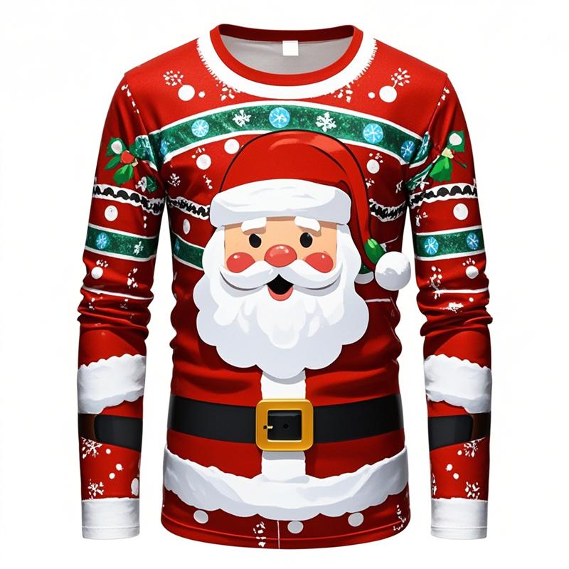 Joyeux Noël Père Noël Impressions 3D T-shirt à Manches Longues Homme Populaire Y2k T-shirts Vêtements de Sport Hauts à Col Rond Automne Vêtements Unisexe