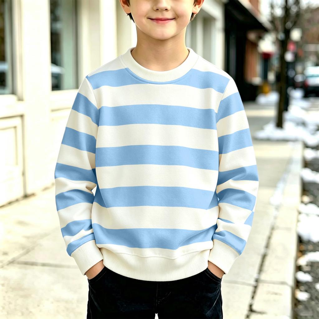 Boys Girls Striped Long Sleeve Crewneck Sweatshirt Casual Comfortable Pullover for Fall and Winter