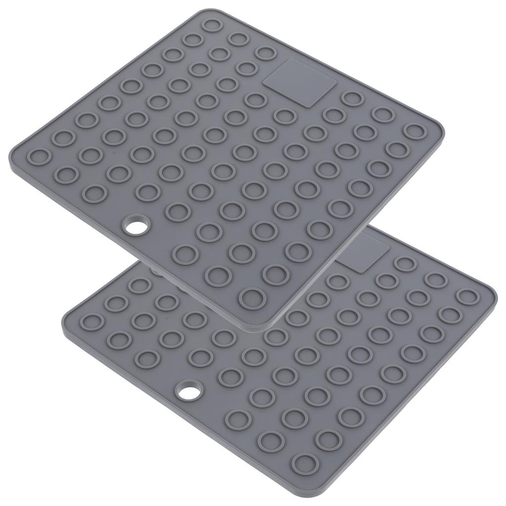 2pcs Silicone Drying Mat Set Kitchen Countertop Dish Draining Pad Heat Resistant For Cups Bowls Plates Bar Tableware Mats