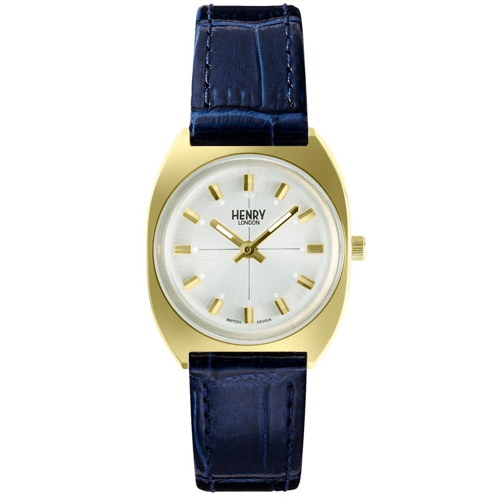 Henry London 28mm Apple Leather Watch with Silver Dial, Stainless Steel, Mineral Glass, and Quartz Movement, White, HL28-S-0450-AL, Authentic