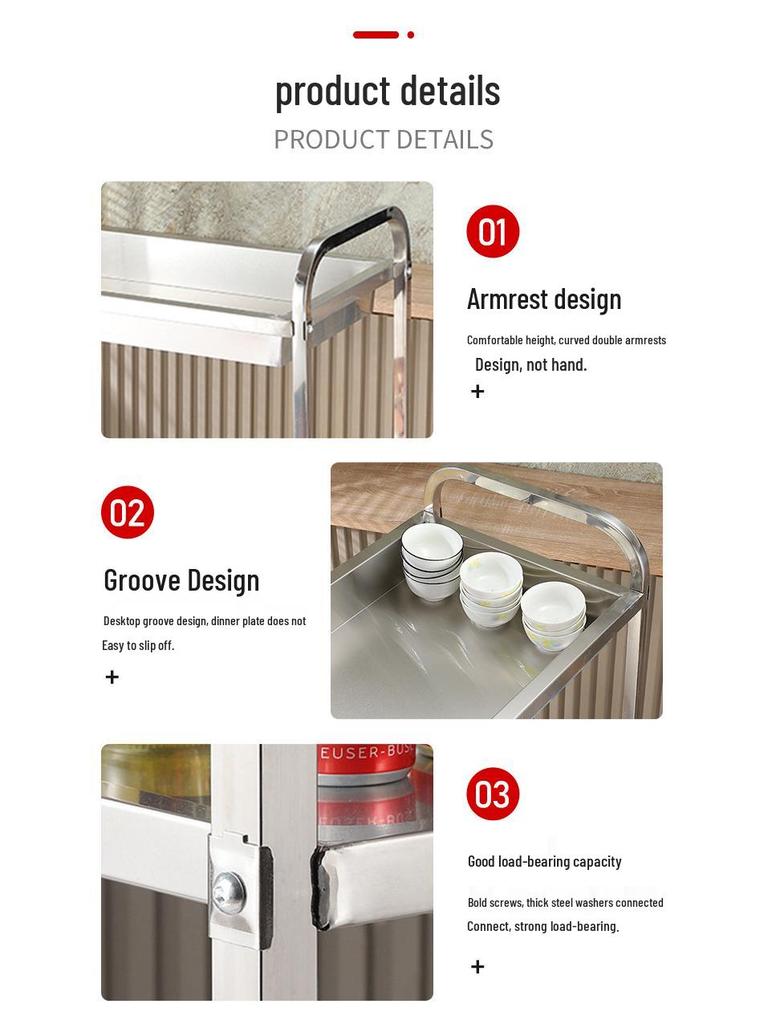 Stainless Steel Restaurant & Hotel Serving Trolley - Mobile Dining, Dessert, Bar, Busboy Cart