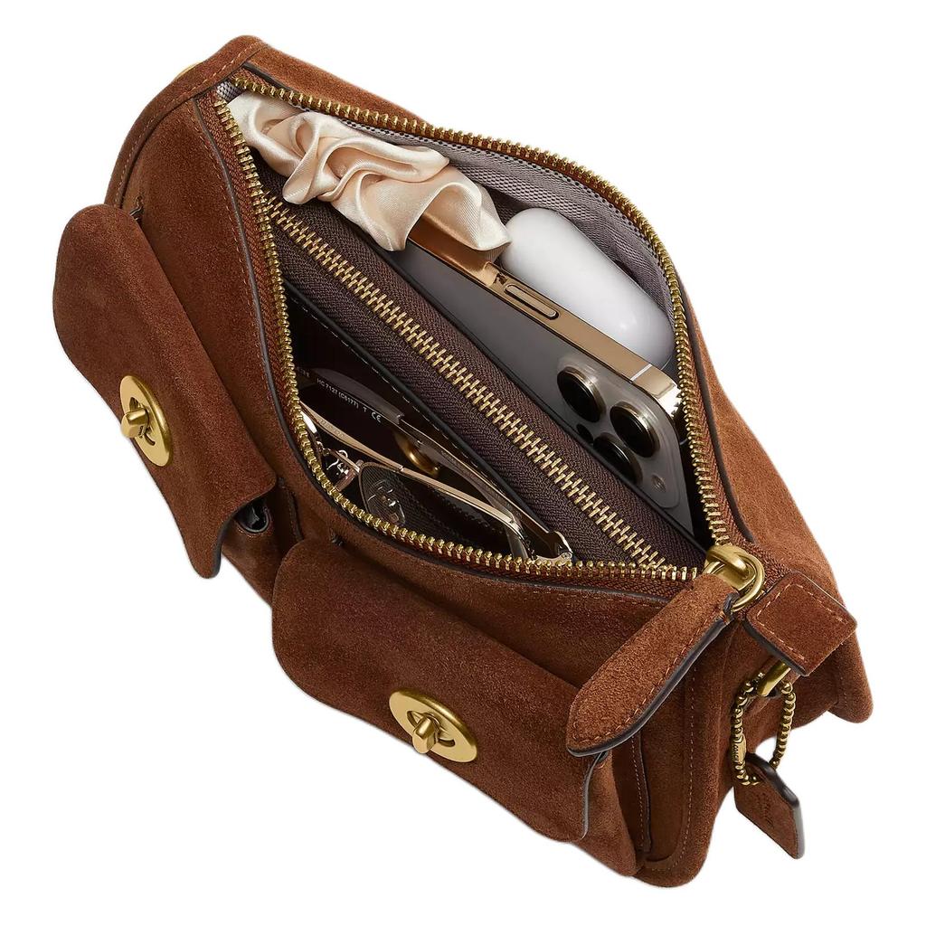 Coach Waverly 14 Abnehmbarer Langer Schultergurt Wildleder und Kalbsleder Mini-Schultertasche Damen Schultertasche Warm-Braun CDZ21-B4WBR