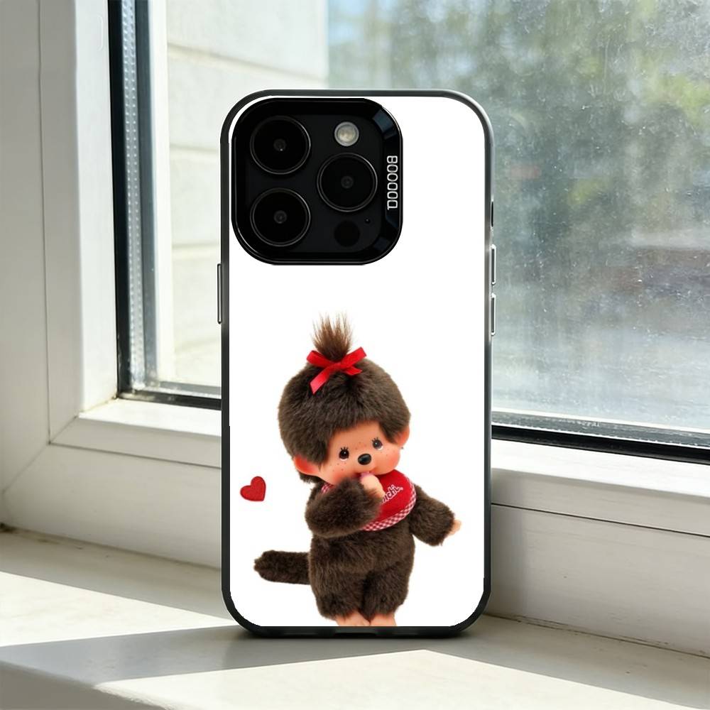 Cute M-Monchhichi Phone Case For iPhone 17,16,15,14,13,12,11 Plus,Pro Max,XS,Colored Silver Plated Inside Cover