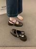 Xiaoxiangfeng Mary Jane small leather shoes spring and autumn medieval light mouth medium heel solid color thick heel single shoes