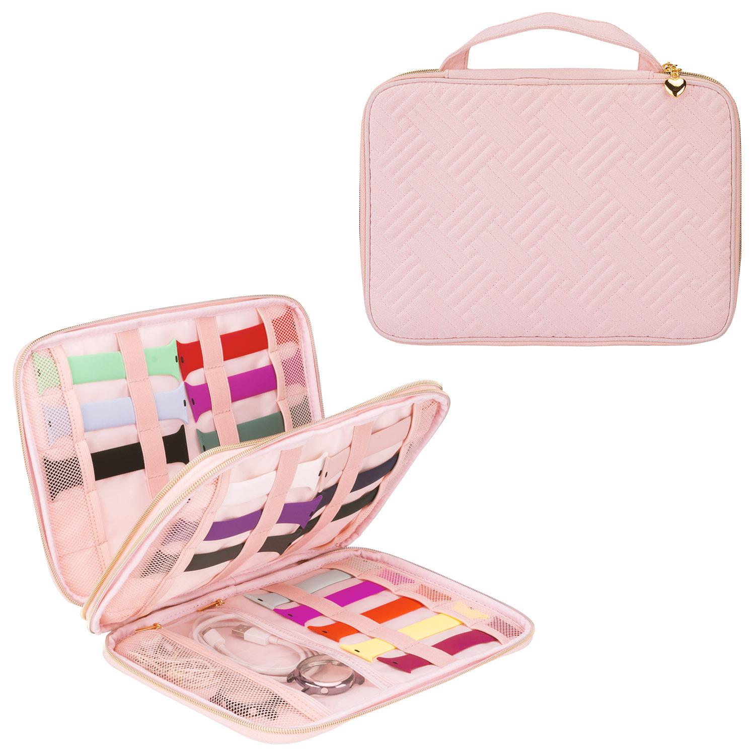 

Чехол-органайзер для часов, чехол для часов Apple Watch Band, портативная сумка-органайзер для 35 ремешков для часов, хранение ремешков для часов розовый