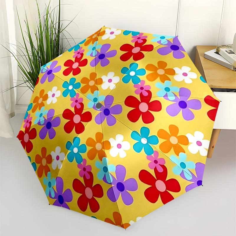 

1pc Flower Pattern Automatic Umbrella - Stylish, Durable, with 8-Rib Manual Open Design, Elegant Black Handleyy250920169