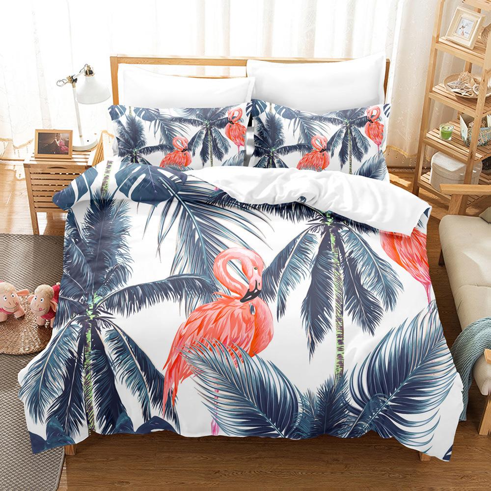Pink Flamingo Duvet Cover Set Green Leaves Floral Animal Print Bedding Sets For Kids Girls Tropical Pattern Design Bedroom Decor
