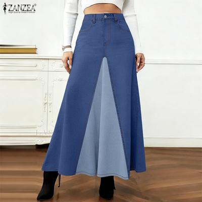 Womens Loose Casual Splice A-Line Long Skirts