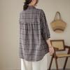 Autumn Japan and South Korea Loose Retro Cotton and Linen Large Size Casual Plaid Shirt
