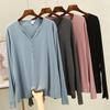 V-Neck Button-Down Long-Sleeve Modal T-Shirt - Loose Fit, Solid Color, All-Match Autumn Top