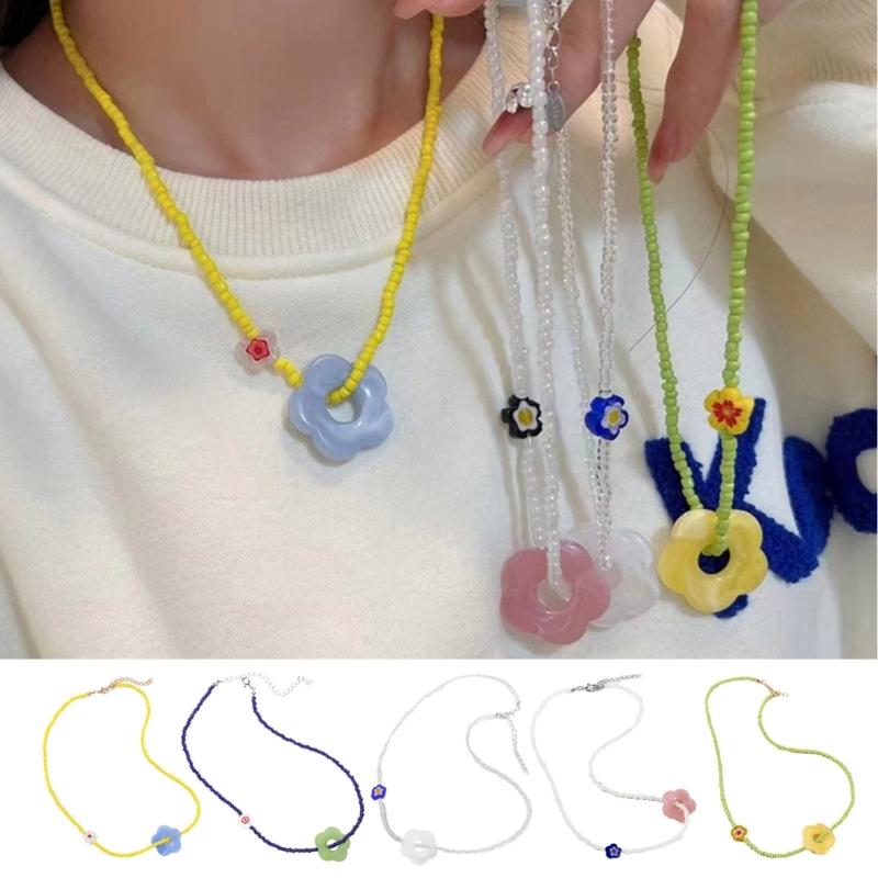 Flowe Beaded Choker Pendant Necklaces Beaded Chain Choker Jewelry Party Jewelry Jewelry Gift Resin Material for Women