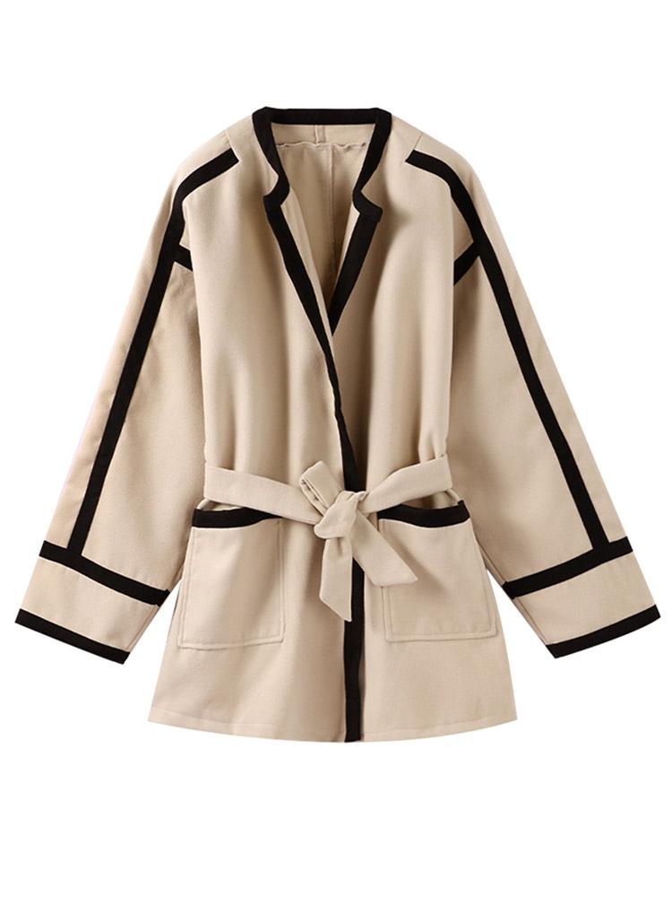 

VAYLA Женское короткое пальто с поясами в полоску, модное, контрастного цвета, новая куртка, женское, шикарное, элегантное, с высокой талией, женская верхняя одежда XL