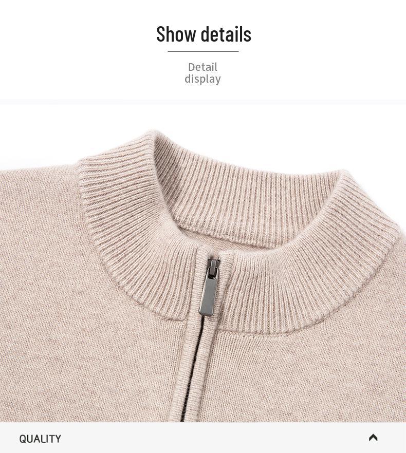 Men's Thickened 460g Cashmere Wool Sweater with Zipper, Half-High Collar, Warm Knitwear for Autumn/Winter.