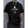 Men's Summer 100 Cotton Fashionable Casual Loose Plus Size Retro Cross Print Sports Round Neck Short Sleeved T-shirt Top