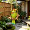 Resin Parrot Swing Figurine Outdoor Hanging Animal Sculpture Tropical Bird Swing Statue for Patio