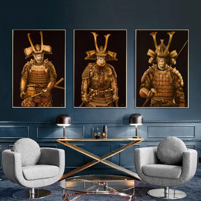 3 Cool Monkeys Posters Classic General Monkey Armor Orangutan Canvas Painting Animal Wall Art for Living Room Decor Cuadros