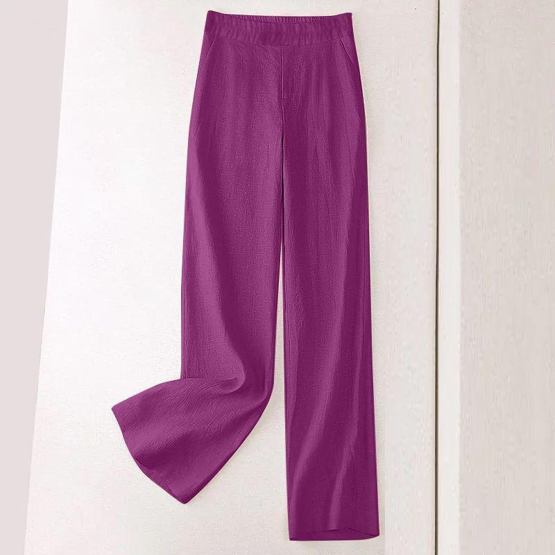 Leinen Weiter Bein Hosen Damen Sommer Dünn Elastisch Hohe Taille Lange Hosen Herbst Lässig Locker Gerade Hosen
