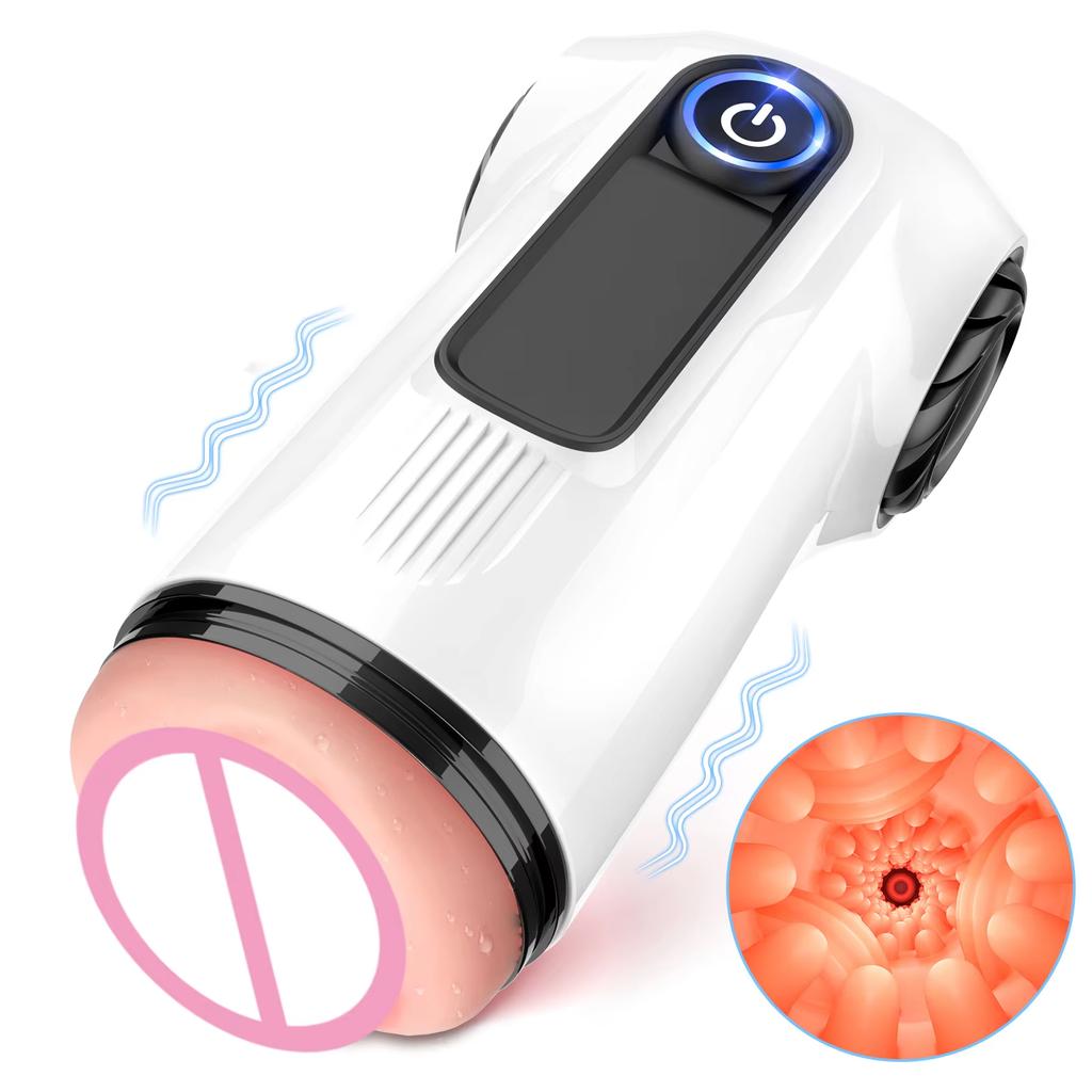 Automatic TPE Channel Vibration Vagina Hands Free Male Blowjob Sucking Masturbators Cup Penis Pump Adult Sex Toys for Men 18