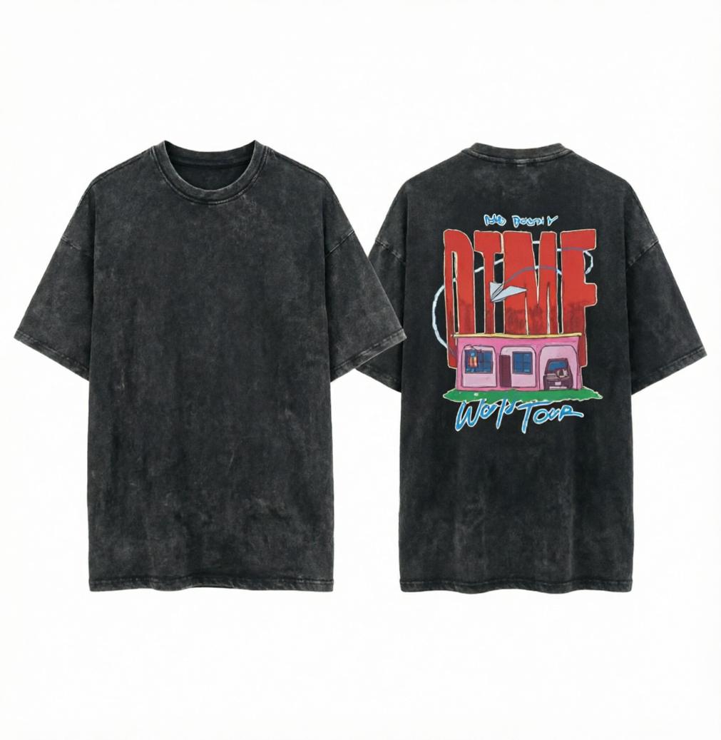 2026 new Washed Cotton Tshirt with Retro Tour House Graphic Casual Streetwear Top 2XL