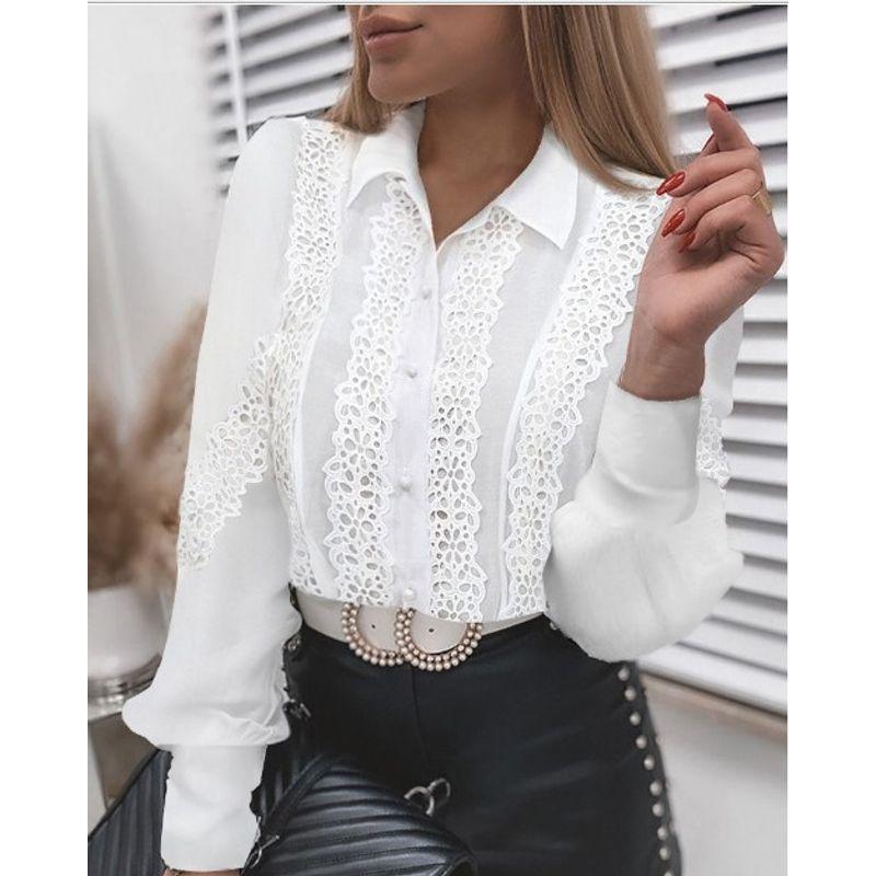 Women Lace Stitching Long-Sleeved Shirt Lace