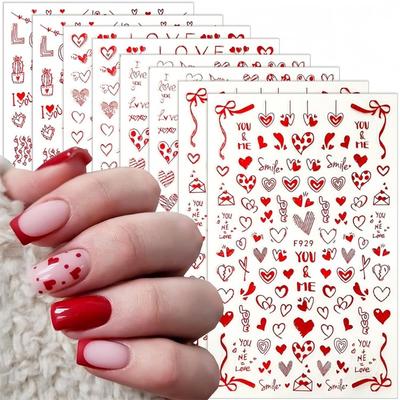 Herz Nail Art Aufkleber Liebesherzen Nagelsticker 3D Selbstklebend Rote Liebesherz Designs Nagelaufkleber für Frauen Mädchen Geschenke