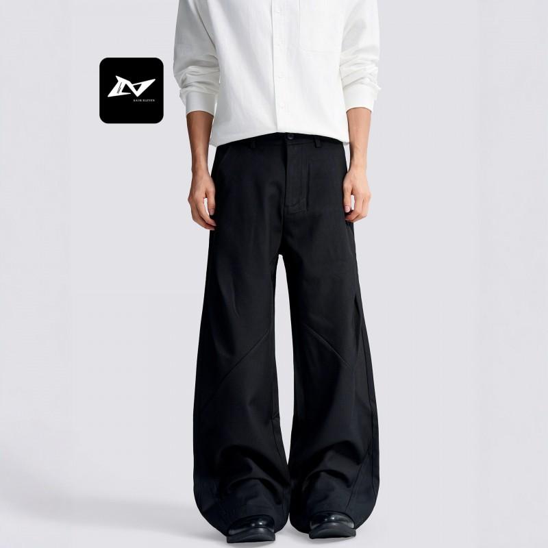American Vintage Pleated Straight Leg Trousers Unisex Casual Loose Slim Fit Daily Wear