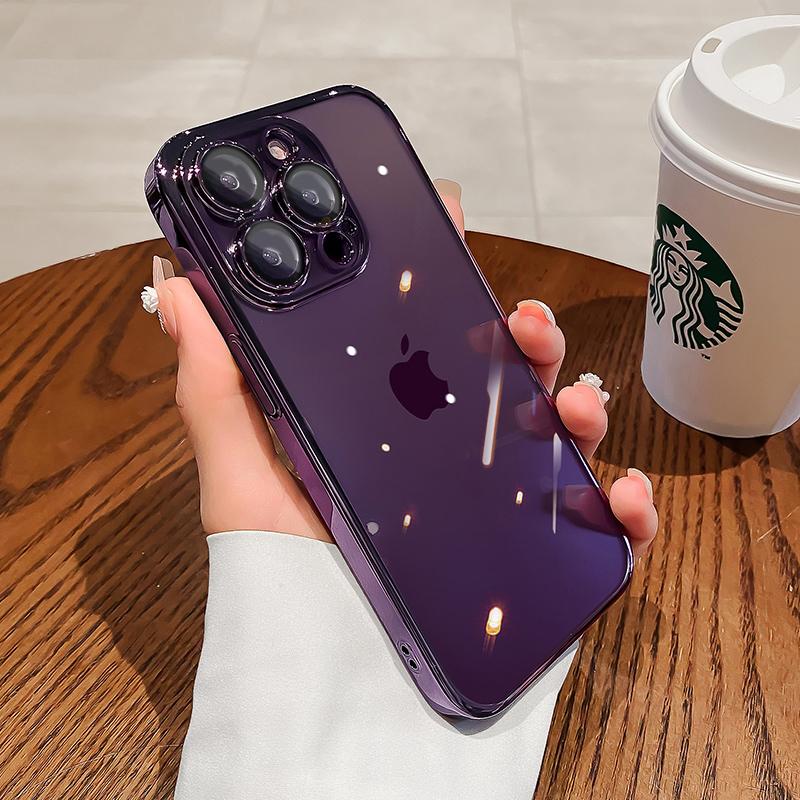 Luxury Plating Clear Case For iPhone 15 13 12 11 14 Pro Max Mini X XR XS 7 8 14 15 Plus SE Cover With Lens Protector Accessories