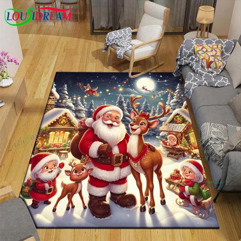 Christmas Santa Claus Carpet Living Room Bedroom Carpet Balcony Bathroom Non-slip Door Mat Photography Props Birthday Gift