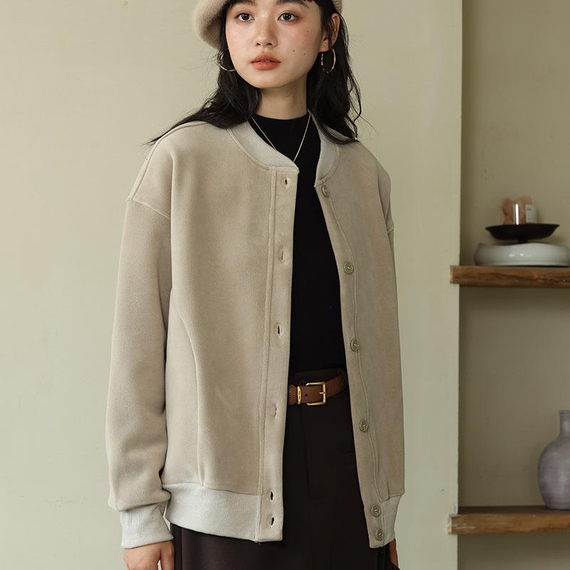 

DIMANAF 2024 Осень Зима Женские Куртки Большого Размера Однотонная Винтажная Пуговица Верхняя Одежда Повседневные С Длинным Рукавом Свободные Топы L