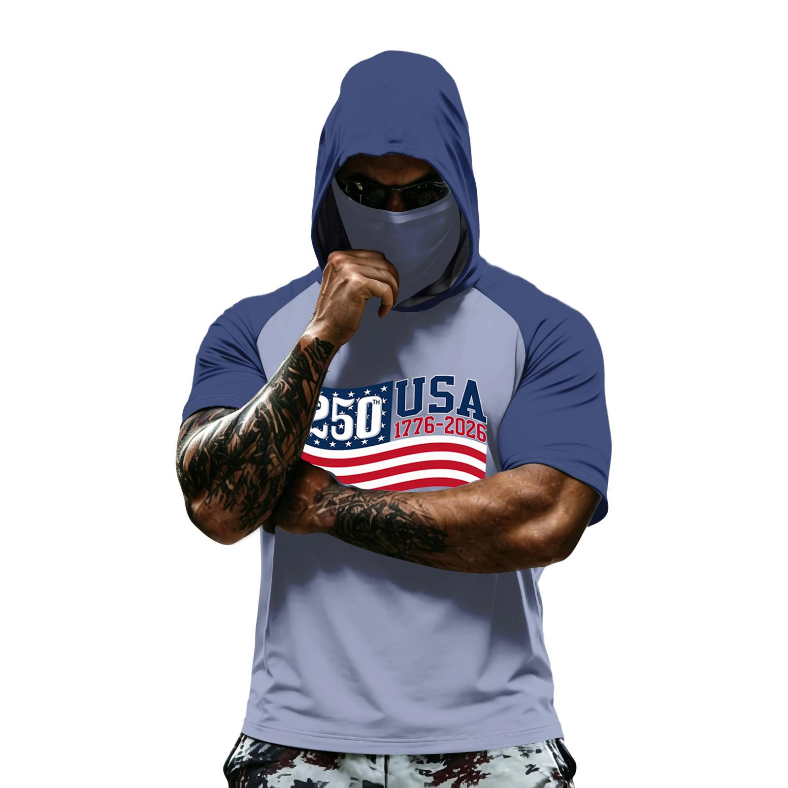 

Men s summer camouflage gradient drying short-sleeved T-shirt, sun clothing, fishing, fitness, sports, hooded short-sleeved shirt M фіолетовий