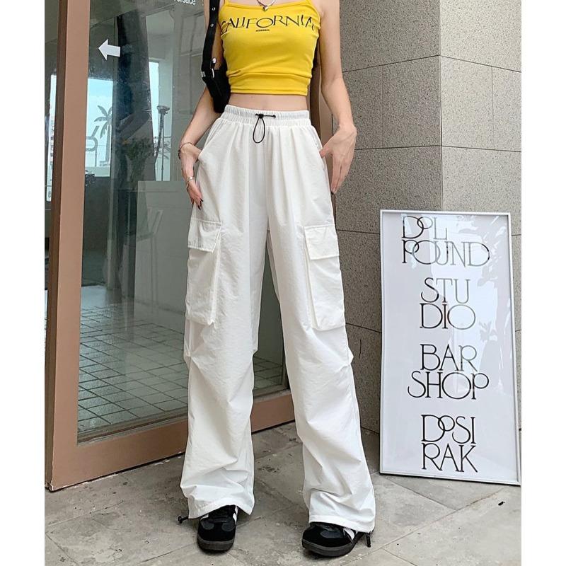 Freizeithose Damen High Waist und dünne Cargohose Frühling und Sommer Neu Vielseitige lockere gerade Hose