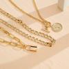 3-delige Gelaagde Ketting Set voor Vrouwen Vintage Elegant Verguld Reliëf Rond Creatief Slot Hanger Kettingen Mode Sieraden
