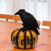 Halloween Spooky Pumpkin Crow Decor Resin Raven Pumpkin Ornament Horror Pumpkin Shape Resin Statue Halloween Desktop Ornaments