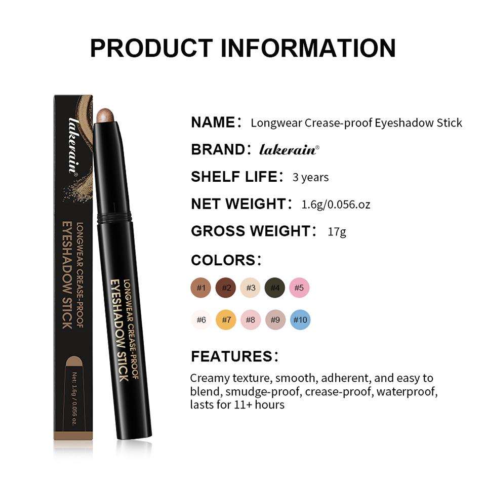 Lakerain Eyeshadow Stick Shimmer and Matte Long Lasting Waterproof Highlighter Metallic Glitter Eye Shadow Pencil Cosmetics