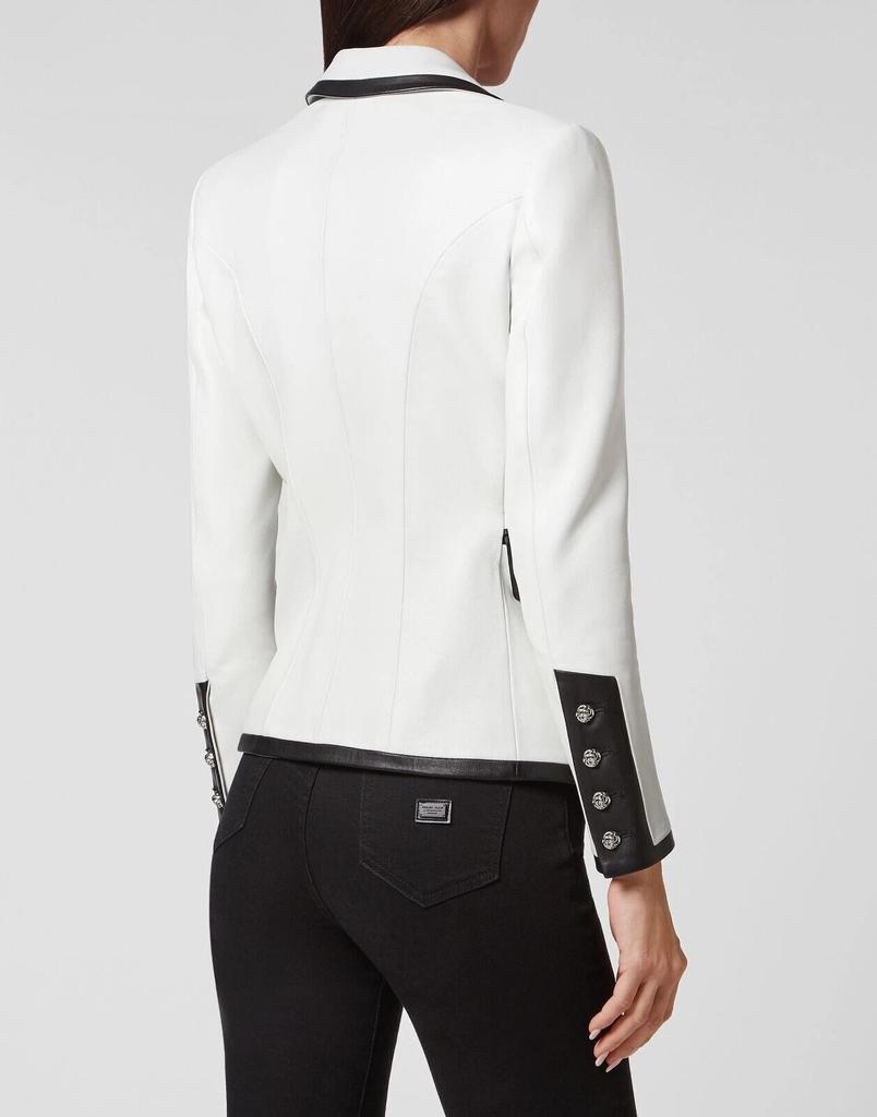Party Wear Leather Classic Genuine White & Black Stylish Women Blazer Real Lambskin