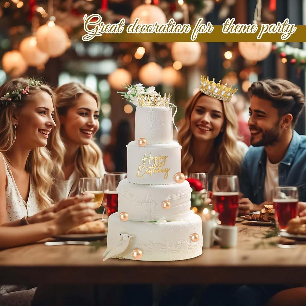 8Pcs Queen Crown Birthday Cake Topper for Women Rhinestone Crystal Tiara Wedding Happy Birthday Cake Decoration