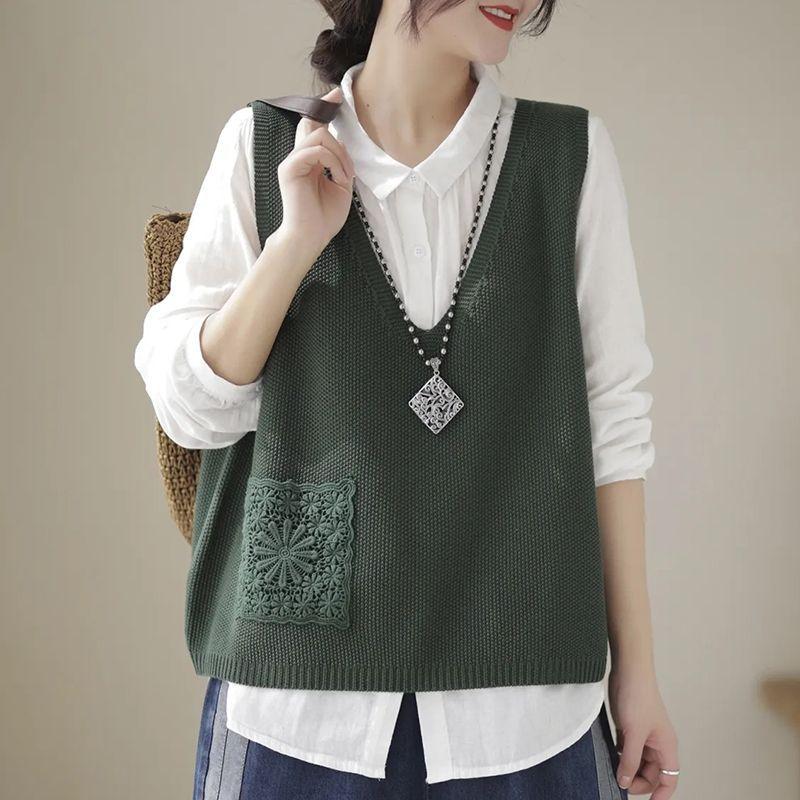 

Женский тонкий вязаный жилет с V-образным вырезом, для ношения поверх одежды, в корейском стиле, свободного кроя, однотонный, кардиган в японском стиле 3XL зелёный