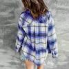 Women Loose Top Plaid Color Block Long Sleeve Casual Ladies  Blouse Coat Shirt Jacket